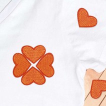 20개 세트 주황 하트 다리미 와펜 패치 가방 의류 모자 단체티 리폼 DIY 바느질 필요없는 자수 와펜 패치