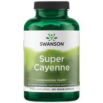 Swanson 슈퍼 카이엔 심장 건강 순환 및 혈류를 촉진하는 허브 보충제 생강 뿌리줄기 호손 베리 레시틴 함유 천연 포뮬러 (식물성 캡슐 250개) 미국직송 315809, 1