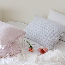 파스텔 30수 선염면 체크 기본형 자루형 리본 순면 베개커버 2color