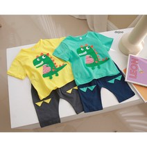 콩알옹알 깜찍 공룡 여름 상하복 1세-7세 아기 유아 아동 여아 남아 반바지 등원룩 일상복