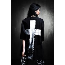 프로젝트알 Custom 화이트 십자가 페인팅 반팔티 블랙