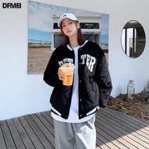 리얼 샷 2022 새로운 미국 복고풍 패딩 재킷 학생 패션 브랜드 마름모 야구복 커플 캐주얼 코트 여성