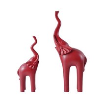 2x 현대 코끼리 동상 인형 엄마와 코끼리 장식품 조각 거실 침실 탁상 선반 홈 인테리어, 빨간색