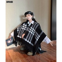 니트체크 케이프코트에 머플러 망토 양면 초가을 코디 망토녀