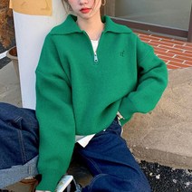 [당일출고] 오프 반집업니트 오버핏 레터링 캐주얼