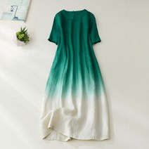 여름 나염 그라데이션 청록 루즈핏 원피스 심플 대기 롱 면 마 가운 50대 중