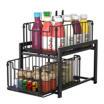 TKUIN 싱크대 수납 주방 수납 2단 슬라이드식 랙 폭 26 서랍 조미료 수납 랙 부엌 수납 세면대 아래 대용량 공간 절약 틈새 수납 소품 정리 방오 조립 간단