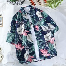 하와이 남녀 동급생 캐주얼 와이드 비치 셔츠 유행