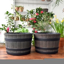 빈티지 플라스틱화분 오크통 K35 35x24cm, 블랙