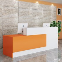 카운터 테이블 인포메이션 미용실 식당 안내데스크 조립, 오렌지 화이트_200x60x100cm