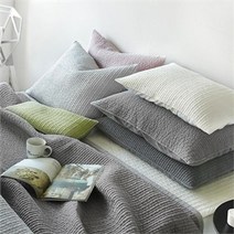 쁘리엘르 마일드 피그먼트 아사 누비 베개커버 50x70, 그린/아이보리