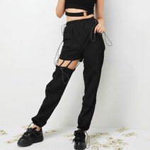 오버튼 오픈 밴딩 팬츠 크롭 조거팬츠