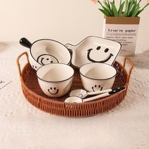 어린이 스마일 도자기 그릇 다용도 접시 세트, 6종 세트