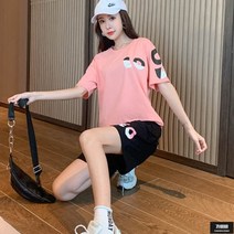 가바바 여성 반팔 트레이닝복 세트 빅 프린팅 포인트의 캐주얼한 여름 트레이닝복 세트 G61188