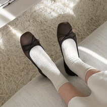 [당일출고] 꼼꼼구두 레이티 리본 말랑 단화 여자 스퀘어 투톤 플랫슈즈(1.5cm)