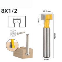 공구 대패 8mm 생크 T-슬롯 커터 라우터 비트 세트 키홀 육각 볼트 T 슬롯 밀링 커터 목재 목공 도구 부품, 8x1-2