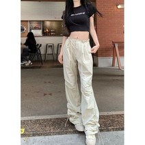 카고 팬츠 바지 여성 플리츠 배기 블랙