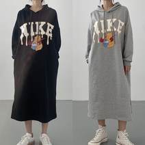 렛잇샤인 루즈핏 푸키 홈웨어 데일리 옆트임 나염 후드 롱원피스