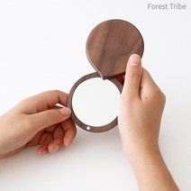 포레스트 트라이브 여성 휴대용 호두나무 접이식 미니미러, 작은 호두 거울