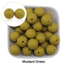 코너비드 그레이 블루 커피 블러쉬 오트밀 실리콘 비즈 15mm 아기 씹을 수 있는 DIY 라운드 루즈 볼 팔찌 20 개, [01] 15mm, [13] Mustard green