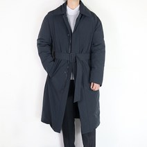 바쏘옴므 21FW 네이비 기본핏 초경량 구스다운 벨티드 정장 패딩코트 점퍼V4UB69