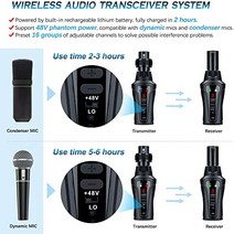 KIMAFUN 무선 마이크 시스템 다이나믹 마이크용 UHF 무선 XLR 오디오 송신기 및 XLR 수신기 콘덴서 마이크용 48V 팬텀 전원 오디오 믹서 PA 스피커(U208A)와 호환 가능, U208B(6.35MM Receiver)