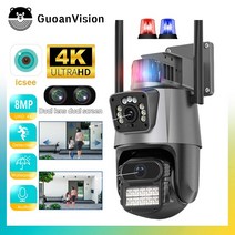 야생동물CCTV 농막 듀얼 렌즈 자동 추적 방수 보안 비디오 감시 경찰 조명 경보 야외 와이파이 PTZ 8MP 4K IP 스크린, 25.8MP Add 64G SD Card - EU 플러