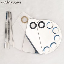 네일윈도우 메이크업 믹싱 팔레트 + 스파츌라 스테인레스 아크릴 메이크업뷰티소품, 1개, 02.스테인레스믹싱팔레트+스파츌라[하프문]