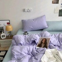 자취생 인스타 감성 투톤 침구 커버 풀세트 4종 레트로 빈티지 퍼플 그레이 이불 간절기 사계절