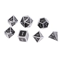 STK7pcs / set multi-sided dice d u0026 d 게임 컬러 다면체 주사위, 실버 - 블랙