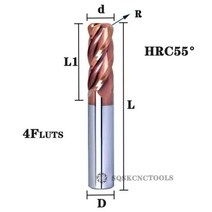 코너 라운딩 엔드 밀 텅스텐 카바이드 커터 CNC 라우터 비트 밀링 공구 HRC45 55 65 4 플루트 코팅 선삭, 3.HRC55R - 2R0.2x4Dx50L