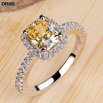 DFMEI 다이아몬드 반지 여성 사각 다이아몬드 웨딩 반지