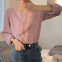 [랜덤플레이] 루즈핏 스트라이프 라운드 티셔츠