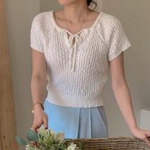 [에이진] 투웨이 부클 크롭 반팔 니트