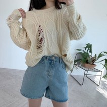 2color 루즈핏 라운드 빈티지 헤짐 데미지 레이어드 니트