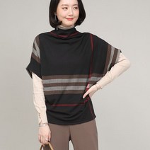 애비뉴투지 엄마옷 체크 가오리 반목 반팔 여성 봄 가을 조끼 베스트 V01362 50대 60대 중년여성