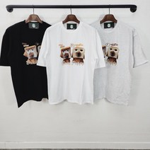 남자 전사 나염 프린트 식빵개 오버핏 반팔 티셔츠 3컬러