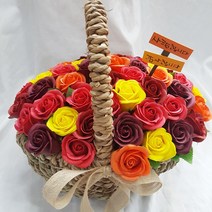 영하우스 축하꽃바구니 고급형 장미 비누꽃 50송이 생일 환갑꽃 칠순꽃 생신 선물 개업꽃 조화꽃 비누꽃 로즈데이 프로포즈 축하선물, 레드+사랑합니다