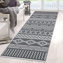 HiiARug Boho 복도용 러너 러그 61 x 121cm(2 x 4피트 4인치) 러그 러너 블랙 & 화이트 세탁 가능한 100% 우븐 면 러그 러너 보헤미안 룸 침실 욕실 장식, 2x44, 2x44
