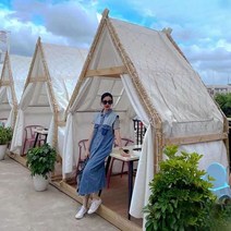 오토캠핑장 텐트 삼각오두막 카페텐트 야외 레스토랑, 삼각형 입구 폭 3m 길이 2m