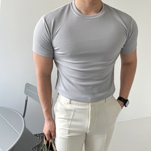 남자 머슬핏 구김없는 링클프리 스판 무지 반팔티셔츠 어깨넓어보이는 흰티