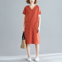 PigPug 루즈핏 날씬해 보이는 반팔 원피스 여자 21 미디엄 통통 mm 여름옷 순색 브이넥 레깅스 티셔츠 스커트