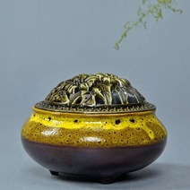 인센스홀더 Fambe 골드 향 버너 홀더 세라믹 골동품 구리 합금 커버 플레이트 향로 고딕 장식198855, YELLOW