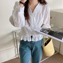 코코블랑 샬롯 모티브아일렛블라우스