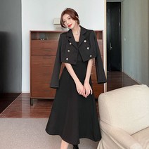 가을 하객룩 오피스룩 상견례 면접 여성 블랙 수트 스커트 투피스 세련된 크롭 원피스 A라인
