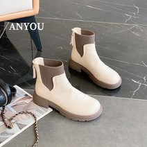ANYOU 여성부츠 여성용 기모 소가죽 앵클부츠