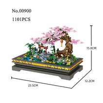 레고 꽃 화분 분재 MOC 블럭2022 미니 빌딩 블록 시뮬레이션 공장 소나무 벚꽃 화분 모델 DIY 꽃 분재 조립, 03 900 No Box