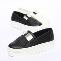 일선띠 운동화 스니커즈 운동화 4굽 태슬 은색 슬립온 여성