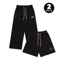 어반에이지 2팩 UBNA 스퀘어 로고 숏팬츠 바지 + 라운드 와이드 팬츠 블랙 반