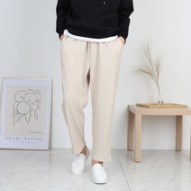 오마보이 남자 골지 플리츠 와이드핏 밴딩 팬츠